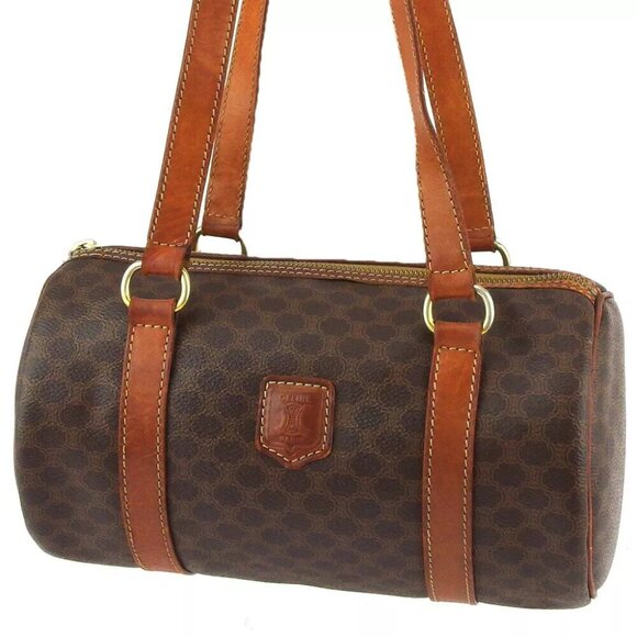 CELINE shoulder bag Macadam beige PVC x leather Authentic used